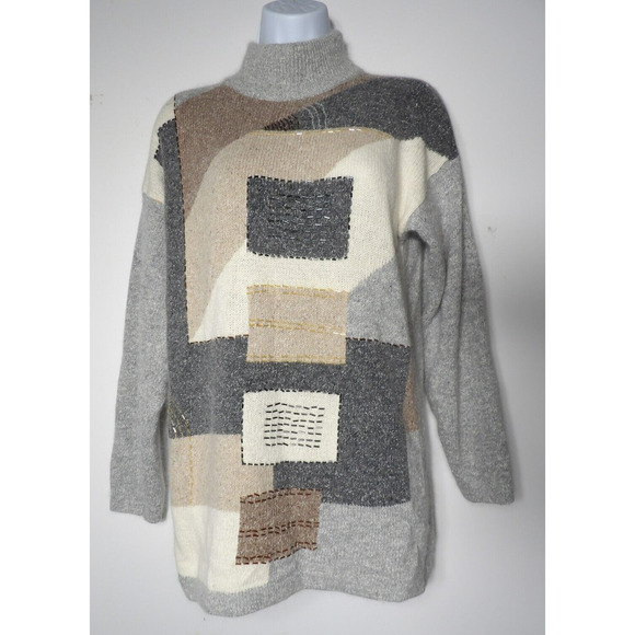 Summit Hill Sweater Womens Small Beaded Artsy Silk Angora Lambswool 90s Mock - Picture 1 of 14